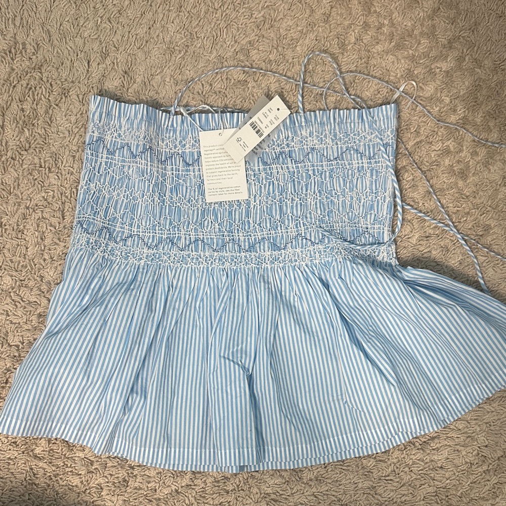 J. Crew Blue and White Striped Smocked Top